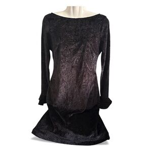 Neiman Marcus Textured Black Long Sleeve Dress